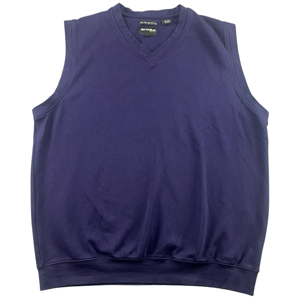 BOLLE Golf Sweater Vest Men's L Navy Blue V Neck Pullover 100% Fine Pima‎ Cotton